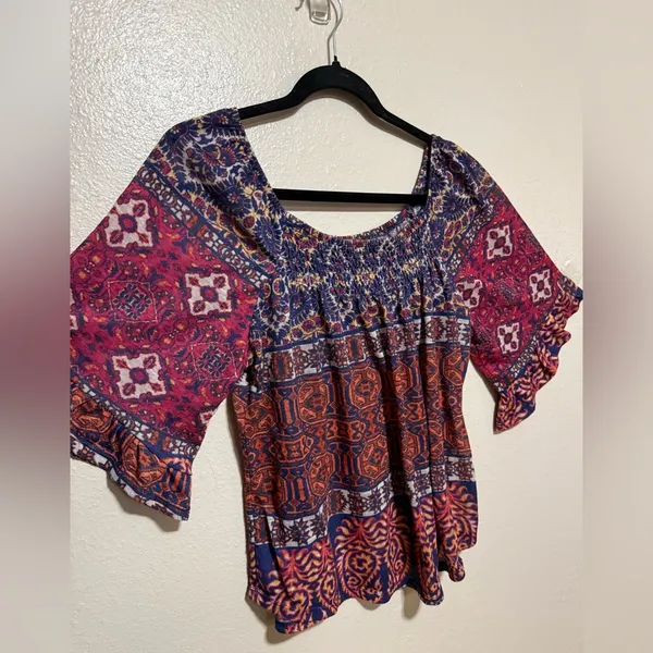 Live Let Live Boho Off Shoulder Top M | Peasant Blouse Festival Bohemian Shirt - Image 4