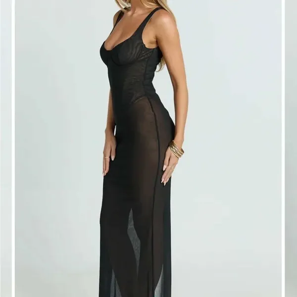 Showpo Laney Mesh Sweetheart Neck Maxi Dress Black Bustier Bodycon NWT US 4 AU 8 - Image 2