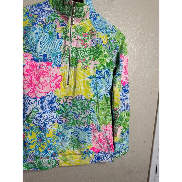Lily Pulitzer Skipper Popover size XXS Multicolor Floral Half Zip Pullover Top - Image 6