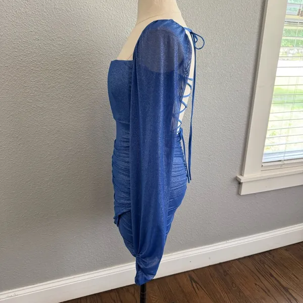 Lucy in the Sky Glitter Mesh Long Sleeve Dress in Blue Size Small EUC‎ - Image 4