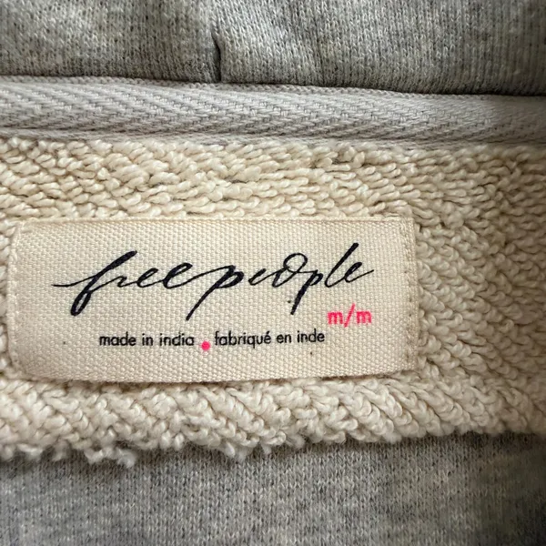 Free‎ People Camp Crush Hoodie Sweatshirt Womens Medium Terry Cloth Gray Cream - Image 6