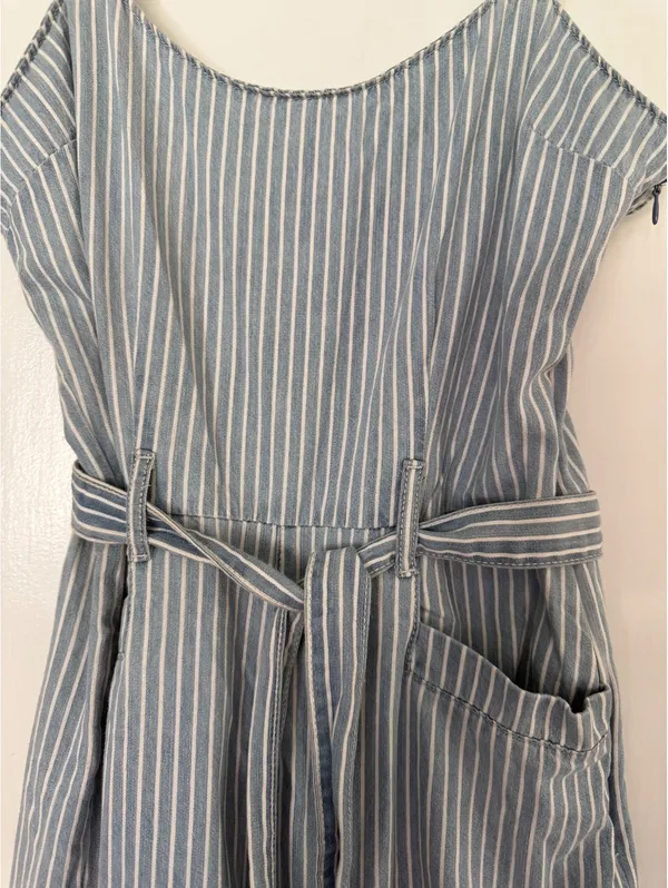 REWASH Blue and White Striped Jumpsuit with Belt Size S - Image 4