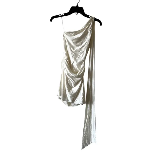 Oh Polly Kiraz Asymmetric Scarf Detail Mini Dress Size 0 White - Image 4