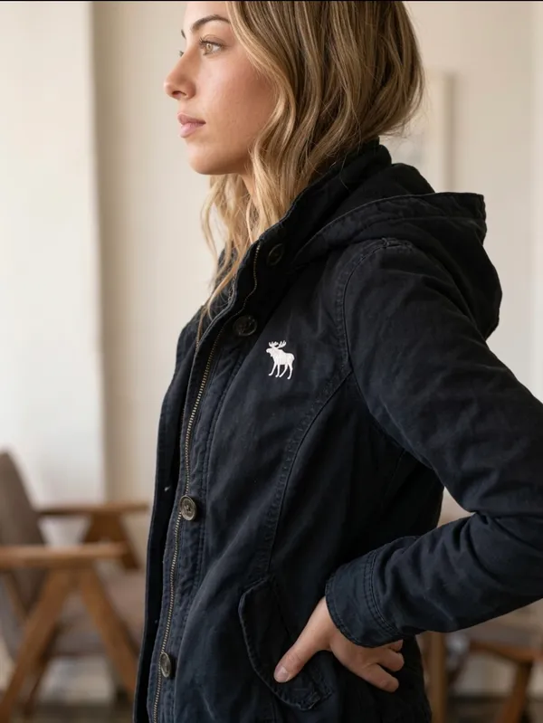 Abercrombie & Fitch Tom Boy Style Black Cotton Hooded Jacket/ Coat - Image 4
