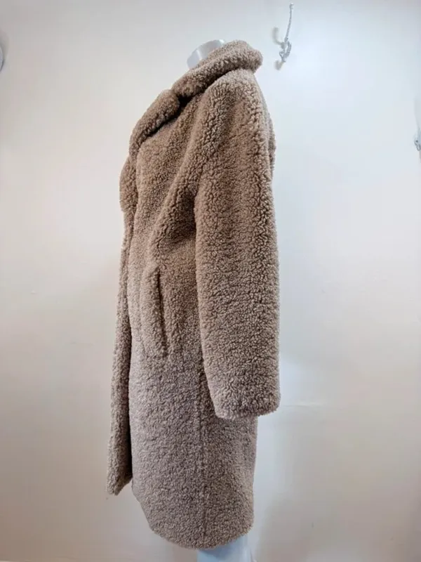 Cozy Chic Plush Teddy Fleece Mid Length Clean Girl Oversized One Button Coat Sm - Image 10
