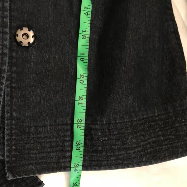 Apostrophe 2000s Y2K Goth Grunge office siren core Black denim fitted blazer jacket belted tie waist 3/4 sleeve & pockets-Size S Measurements in pics Excellent condition - Image 8
