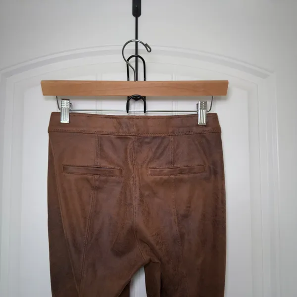 Free People Womens Leggings S Brown Faux Suede Vegan Leather Moto Seam Stretch - Image 4