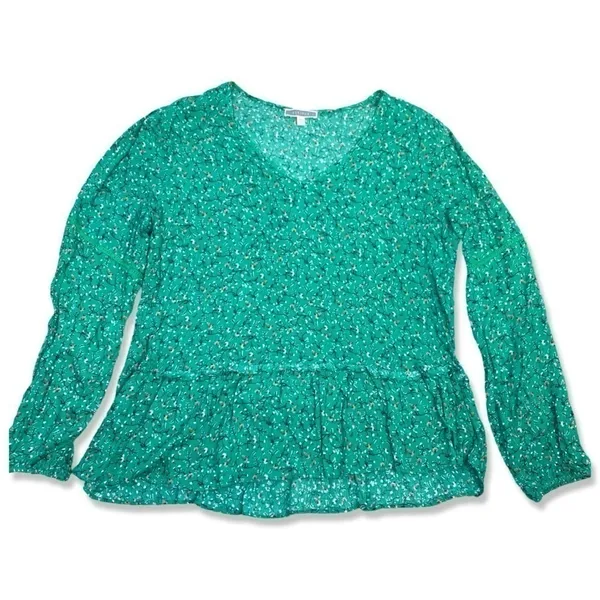 ⭐️PLEIONE Womens Green Floral Flowy Ruffle Oversized Blouse - Image 4