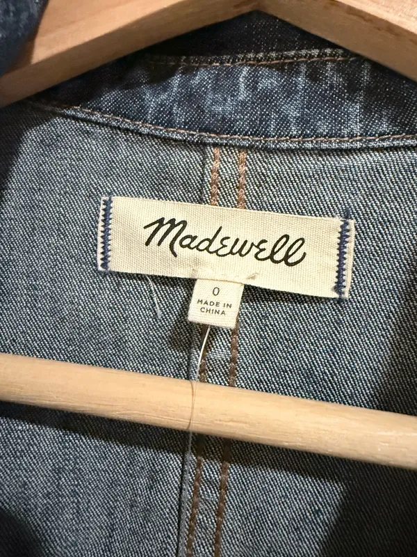 $128 Madewell Blue Denim Long-Sleeve Jumpsuit Short Romper in Vasey Wash - Image 5