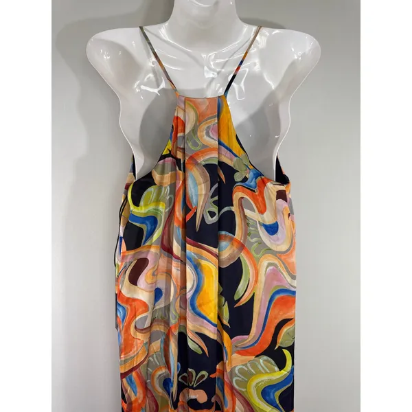 Nicole Miller New York‎ Abstract Swirl Print V-Neck Maxi Dress Multicolor M NWT - Image 9