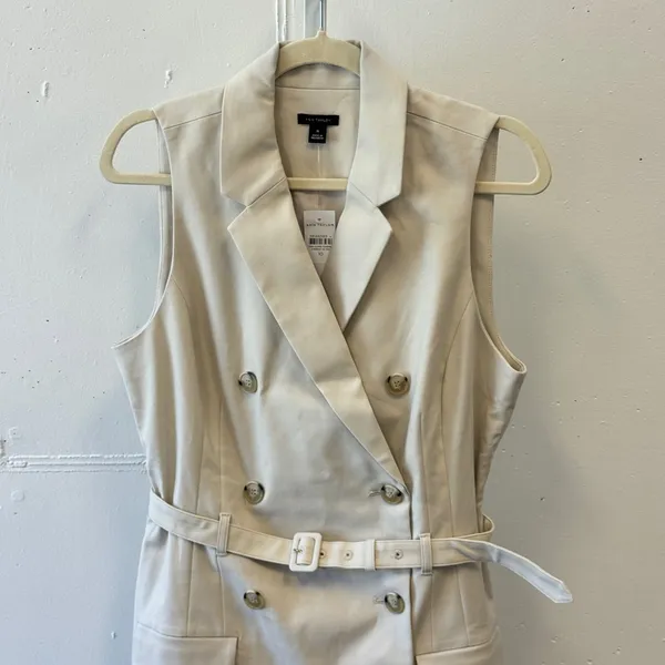 NWT Ann Taylor Sleeveless‎ Double Breasted Trench Dress Beige Tan Belted Size 10 - Image 3
