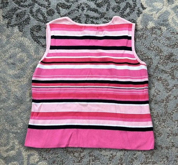 Vintage United States Sweaters Striped Knit Tank Top Pink Large - Image 4