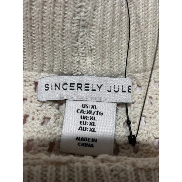 NWT Sincerely Jules Beige 2 Pc Open Knit set Hooded Flare Pants XL Vacation - Image 9