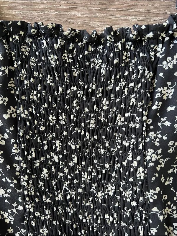 TRIXXI Black Floral Wide Leg Jumpsuit Puff Sleeve Smocked Back S - Image 12
