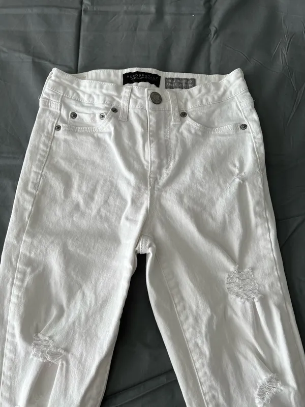 White High Waisted Raw Hem Destroyed Ankle Jeggings - Image 4