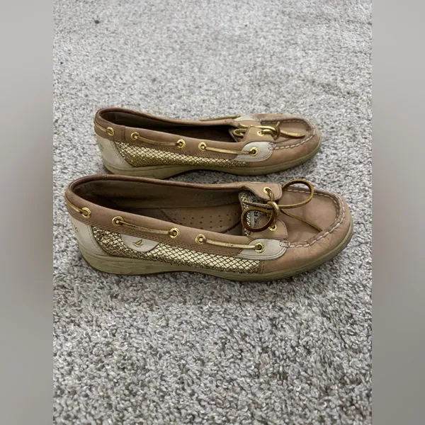 Sperry Angelfish Brown Leather Metallic Boat Shoes | Women's Nautical Loafers - Image 4