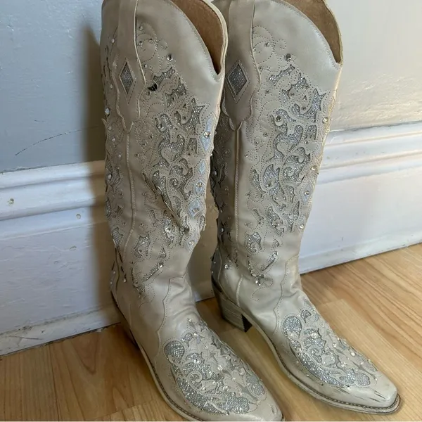 Corral Boots Women’s Size 37 6.5 Champagne Glitter Rhinestone Western Boots - Image 6