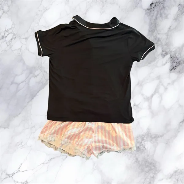 Joyspun Black Pajama Top Pink Trim Size Small‎ - Image 4