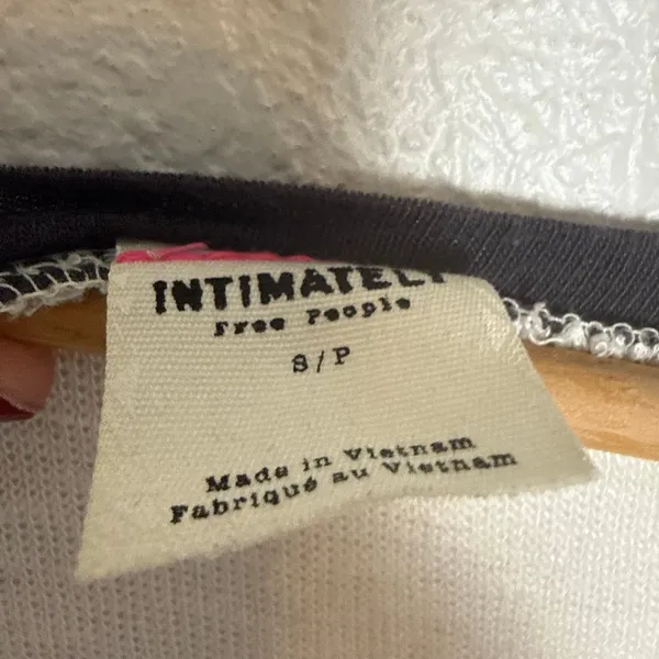 Free People Intimately White Black Ringer 3/4 Sleeve Raw Seam Slub Top Size S - Image 7