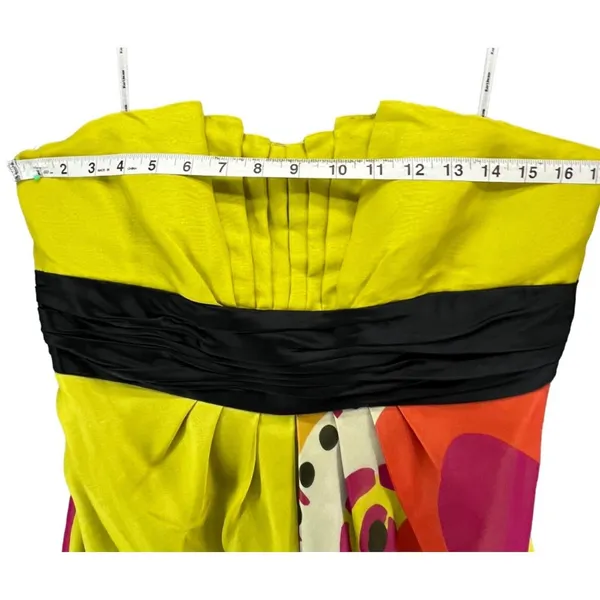 Kay Unger Y2K Dress 14 Chartreuse Yellow‎ Strapless Silk Floral Pleated Cocktail - Image 8