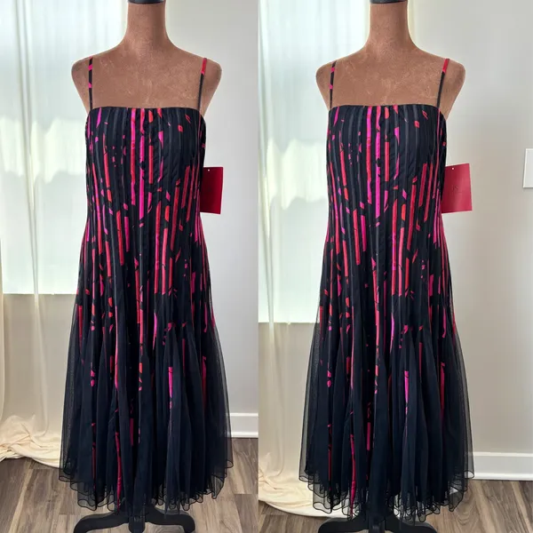 Vintage JS Collections Dress Size 14 NWT Abstract Pleated Mesh Y2K Whimsigoth - Image 2