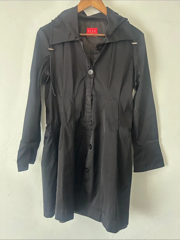ELLE Black Fitted Belted Trench Coat - Image 6