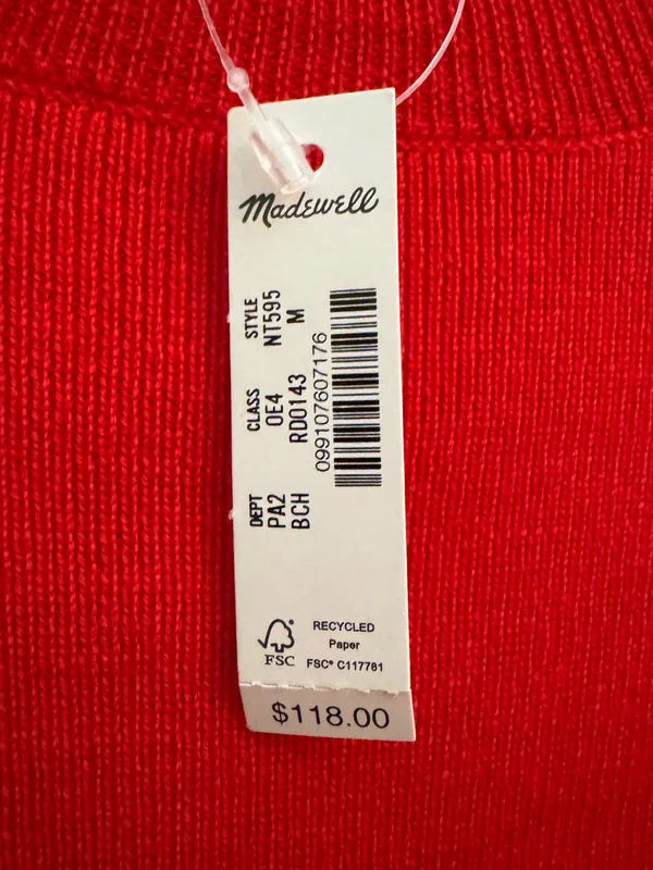 NWT Madewell Medium Red Merino Wool Ruffle Mockneck Crop Sweater Holidays Cozy - Image 7