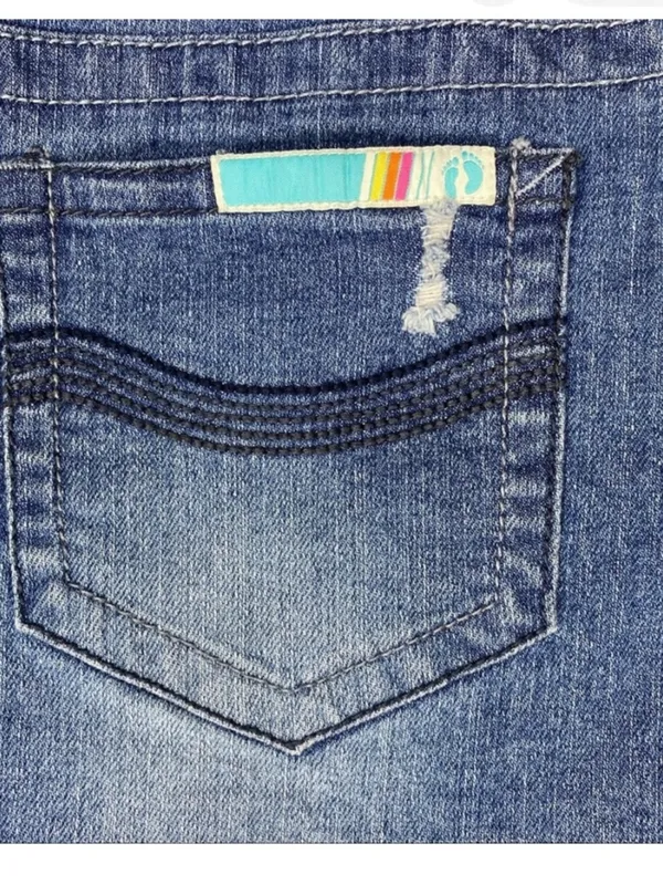 🌸Y2K Hang Ten Blue Distressed Denim Mini Skirt Frayed Hem Logo Button Size 5 - Image 7