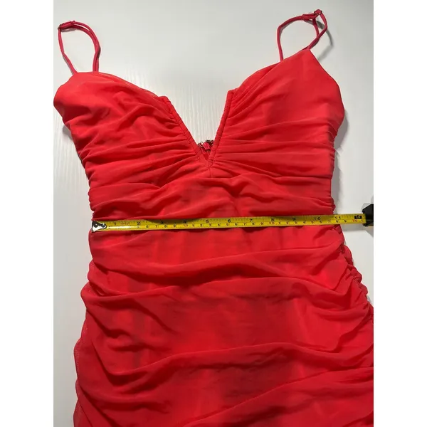 Hello Molly popping champagne Coral Ruched V Neck Spaghetti‎ Strap Mini Dress L - Image 8