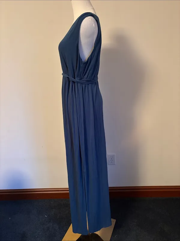 A Pea in the Pod Slate Blue V-Neck Sleeveless Maxi Dress with Tie Waist - Image 2