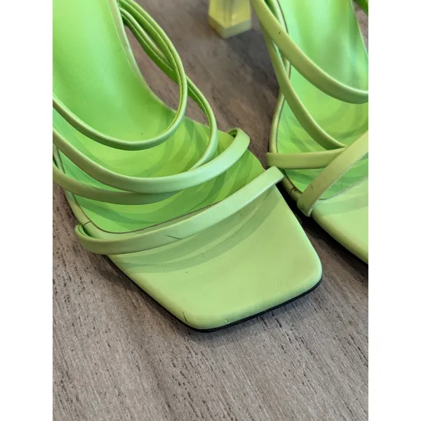 Charles & Keith Mules Women 37 Green Strappy Transparent Heel Trendy Chic Sandal - Image 5