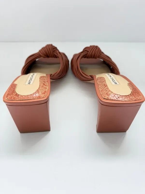 Antonio Melani Leather Knot Strap mule block Heel Slide Sandals‎ 6.5 Chic Summer - Image 5