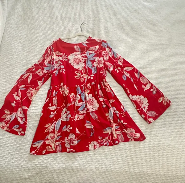 Free People Bella Red Floral Print Tunic long sleeve mini dress - Image 3