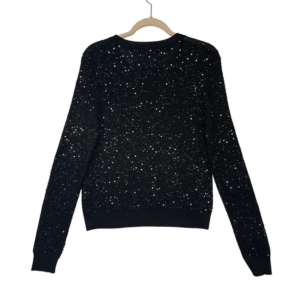 Alice + Olivia‎ Black Sequin Embellished Merino Wool Knit Sweater Party Small - Image 9