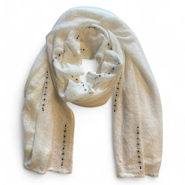 Women's White Sheer Scarf with Crystal Accents - Image 2