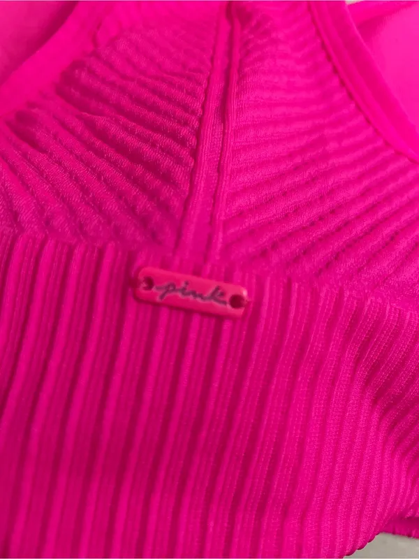PINK Victoria's Secret NWT Seamless Ribbed Bralette Crop Top Hot Barbie Pink Size L - Image 5