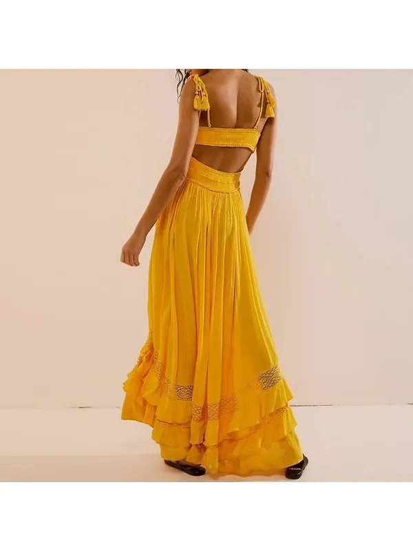 NWT Free People Santa Maria Maxi in Citrus Ave Orange Crochet Lace Trim Dress S - Image 3