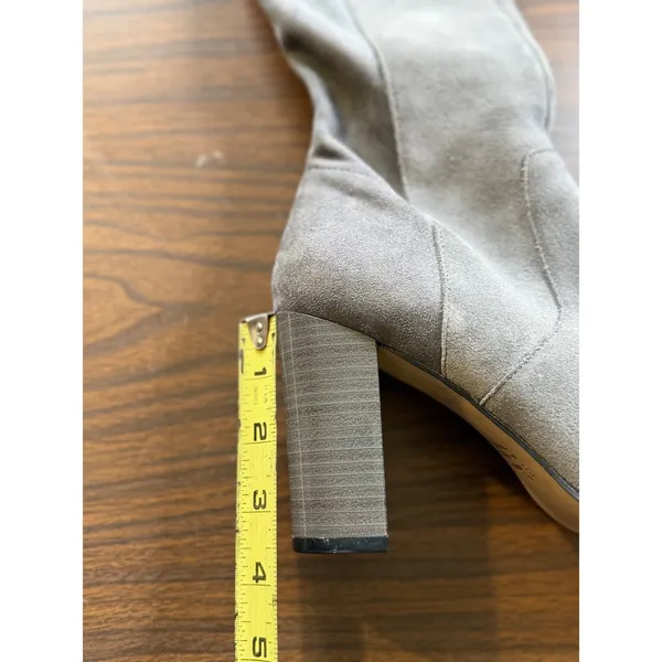 Grey Suede Over The Knee Block Heel Boots Pointed Toe Side Zip Tall‎ Boots - Image 6