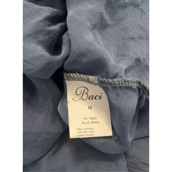 Baci Blue 100% Silk Boho Sheer Midi Dress‎ - Image 4