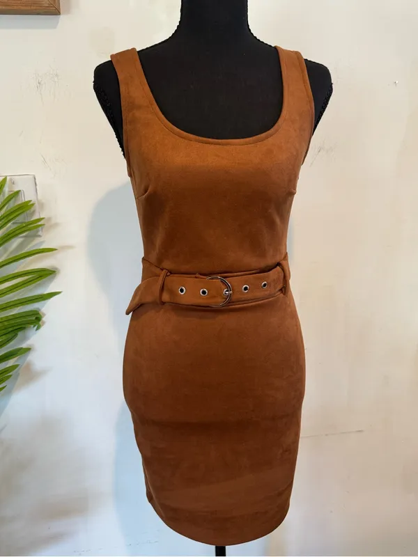 Haute Monde Sleeveless Belted Mini Dress in Rich Brown - Image 2