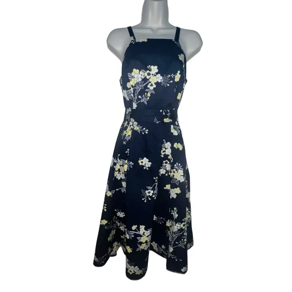 RACHEL Rachel Roy Womens Paulette Dress Fit‎ & Flare Navy Blue Floral Size 4 - Image 3