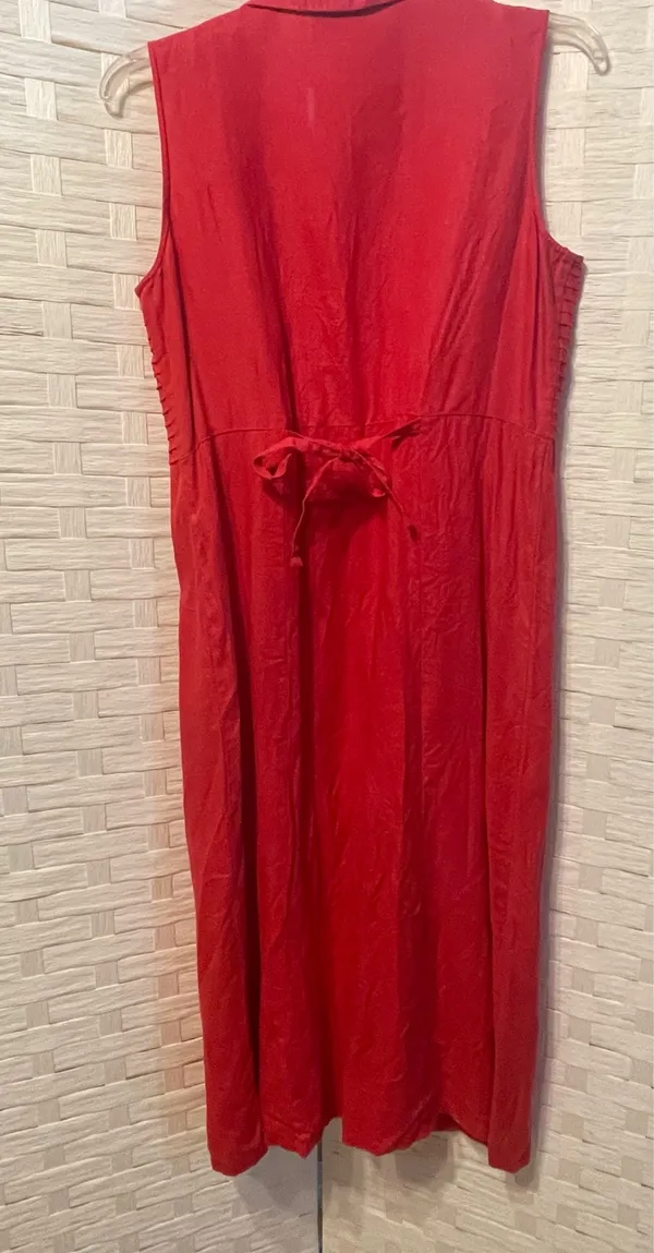 Vintage Freeport Studio 100% Linen Sleeveless Maxi Dress Red Size M Button - Image 7