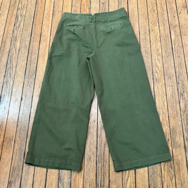 Maeve Anthropologie Cropped Wide Leg Pleated‎ Olive Green Pants Size 8 - Image 7