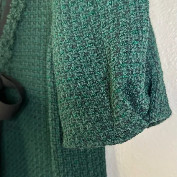 Tweed Puff Sleeve Bow Tie Front V-Neck Blouse Top - Image 2