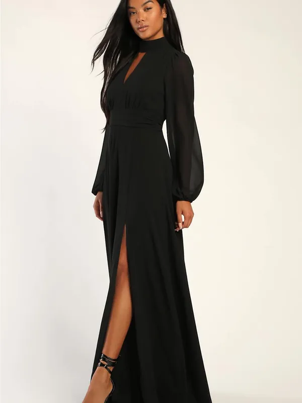 NWOT Lulus Bask in Love Black Long Sleeve Mock Neck Maxi Dress Small - Image 3