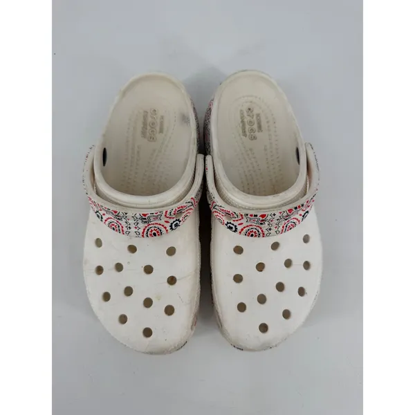 Crocs Clogs Women 6 White Bandana Paisley Print Classic Comfort Boho Retro - Image 7