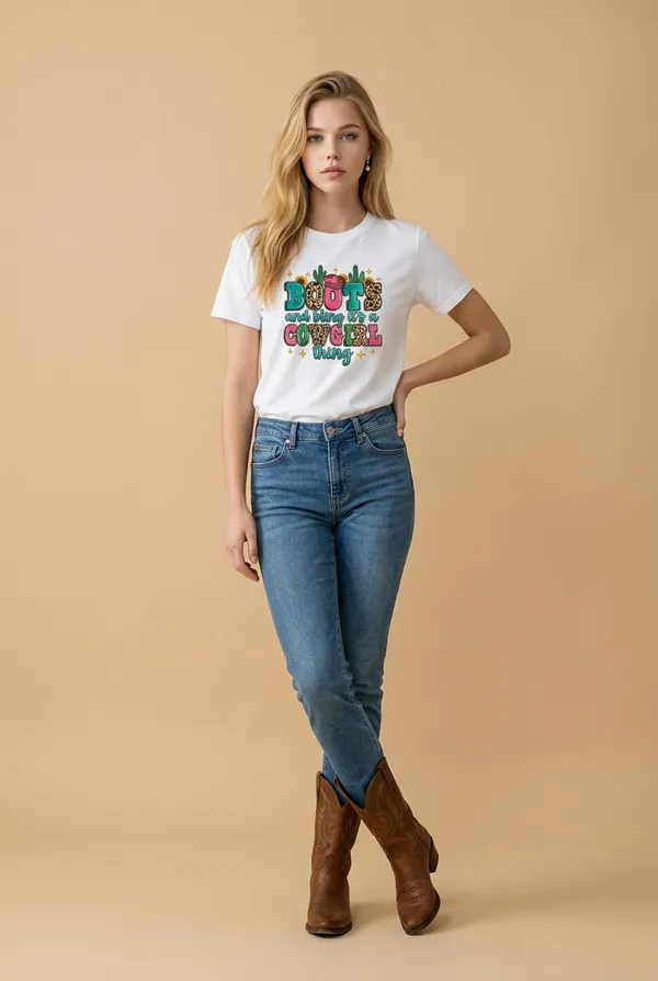 Women’s White “Boots and Bling it’s Just Cowgirl Thing” T Shirt Size XL - Image 2