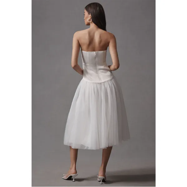 BHLDN Strapless‎ Satin Tulle Bridal Midi Dress NWT Large - Image 3