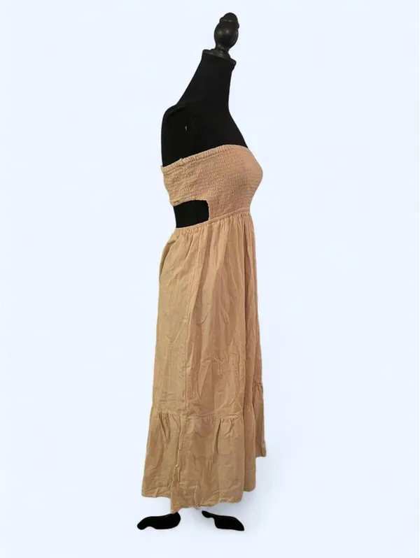 Tan strapless boho maxi dress cottagecore tiered festival size Small - Image 2