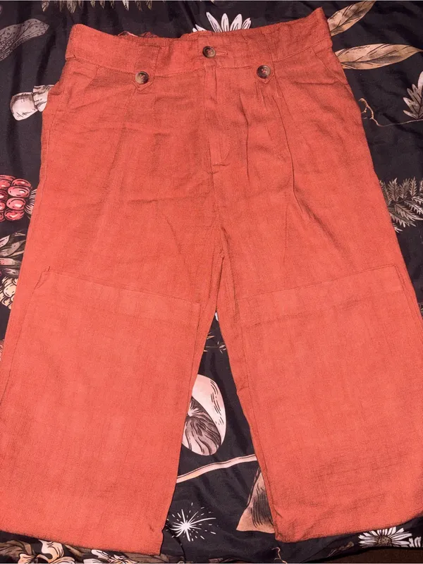 Source Unknown Chic Burnt Orange Linen Pants - Image 3